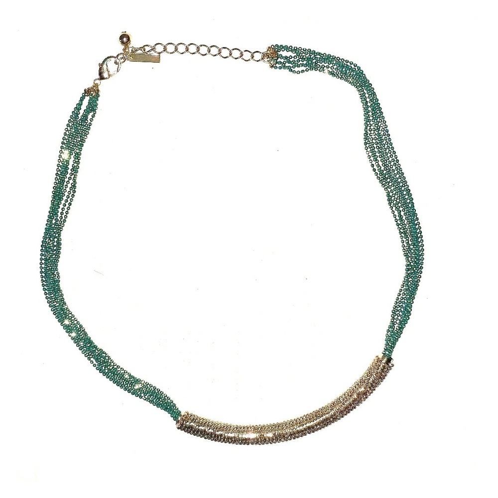Teal and gold beaded necklace, never worn.